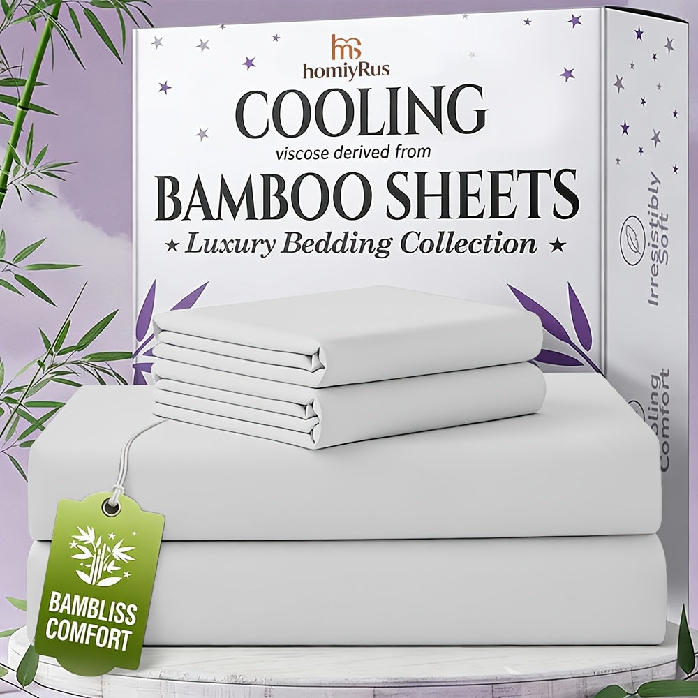 3/4pcs Bamboo Cooling Bed Sheet Set - Comfy Breathable & Cooling Sheets - Hotel Luxury Bed Sheets For Women And Men - Deep Pockets, Extra Soft & Wrinkle Free Sheet
