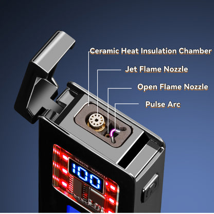 Intelligent Voice-Controlled Dual Flame Lighter with a Gravity Sensor, Designed to Be Windproof for Outdoor Activities, Presented in a Luxurious Black Ice Gift Box, Perfect As a Gift for Men