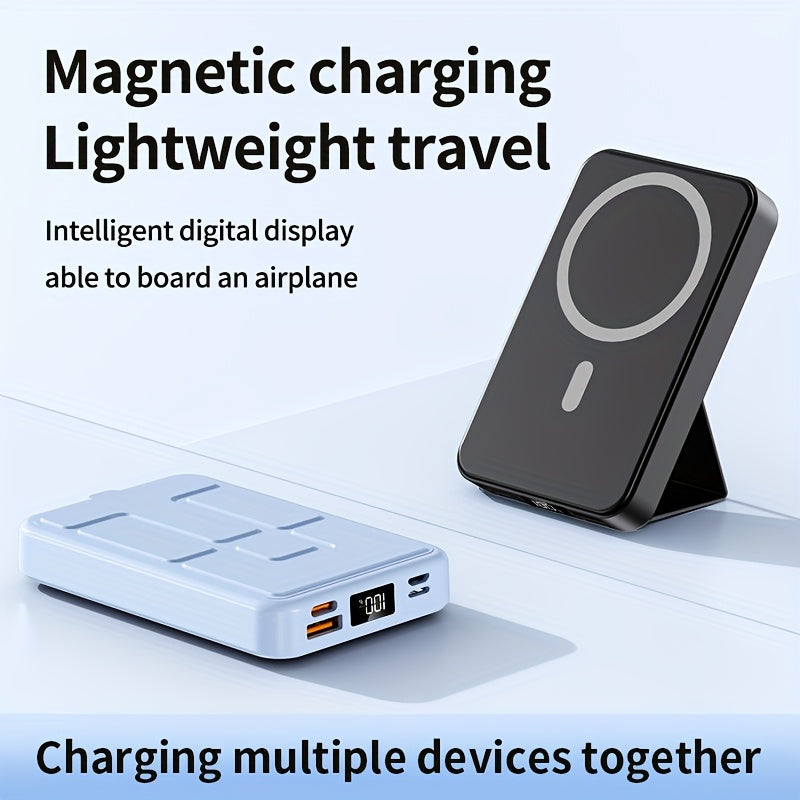 Wireless Portable Charger, Foldable Stand 10000Mah Magnetic Power Bank with Type-C Cable LED Display, 22.5W PD Fast Charging Lighting Mag-Safe Battery Pack for Iphone 15/14/13/12/Pro/Pro Max/Samsung Android