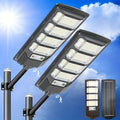 2 Pack Solar Powered Dusk to Dawn Street Light - Wide Angle 6500K Waterproof Security Light with Motion Sensor Remote Control And Semi-Flush Mount for Yard Porch Garden And Parking Lot