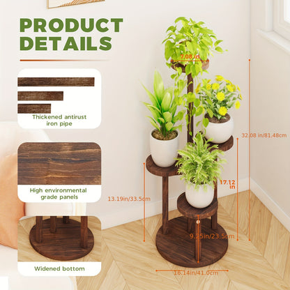 Indoor Plant Display Stand with 5 Tiers | Suitable for Various Plants · Wooden Shelf Designed for Corners | Ideal for Holding Flowers in Balconies, Offices, Living Rooms, Gardens, And Patios