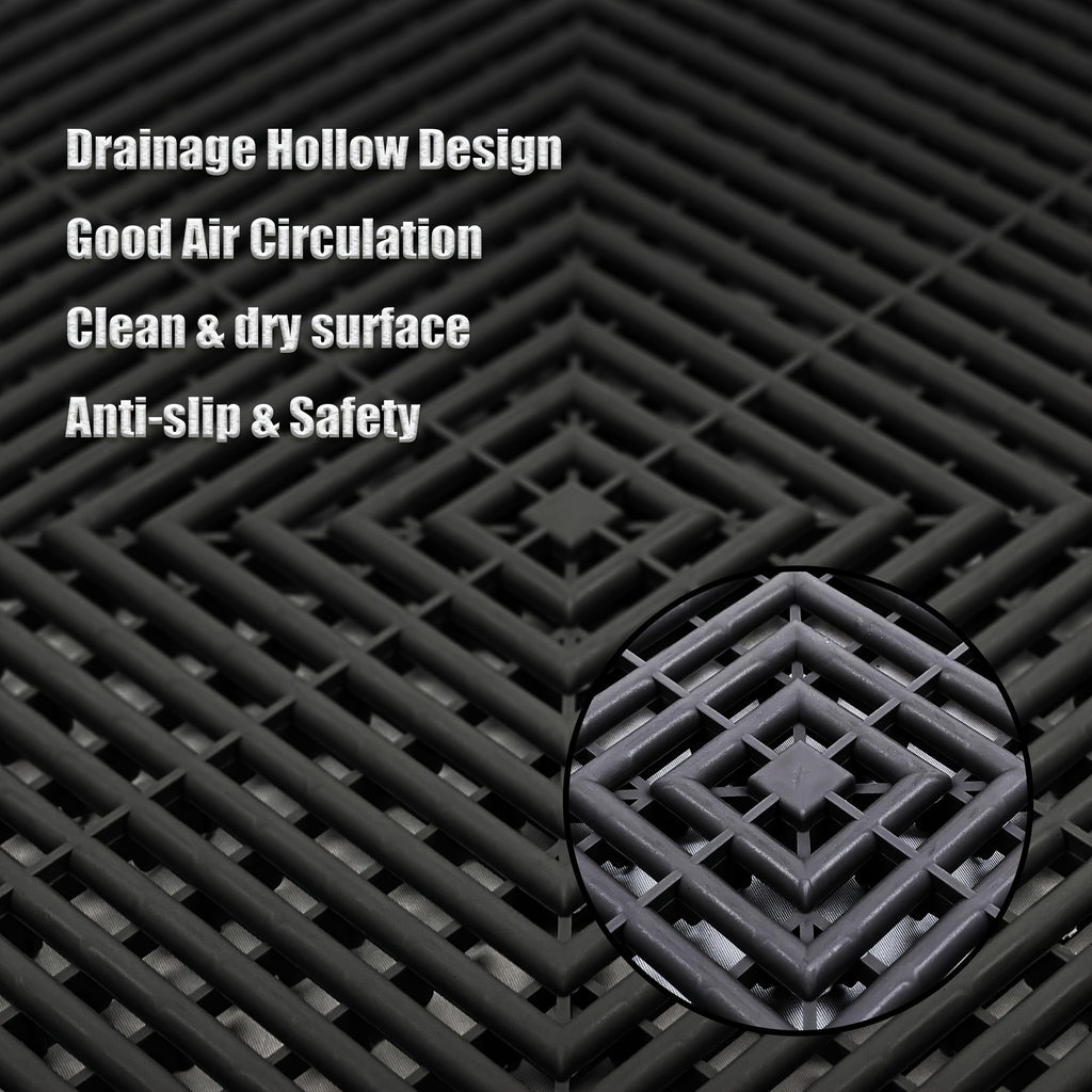 10 Edges And 2 Corners Only Optional 20 Pack 40.64cmx 40.64cmx 1.91cm(Thickness)Interlocking for garage Floor Tiles, Modular Drainage Floor Mat, Non-Slip Splicing Interlocking Drainage Mats Floor Tile For Garage Car Wash Basement, Etc