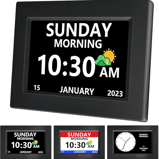 Digital Calendar Alarm Clock - Features a Large Screen Display, AM/PM Indication, Multiple Alarm Reminders, No Remote Control. Suitable for the Elderly and Dementia Patients. Can Be Placed on a Desktop or Wall-mounted. Ideal for Indoor Decoration