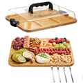1pc Cheese Tray with Transparent Acrylic Lid And Forks | Portable Charcuterie Board for Camping, Parties, Restaurants | Ideal for Holiday Appetizers, Charcuterie Shops, Snack Serving Trays, Behind-The-Scenes Chopping Board, Party Snack Organizer