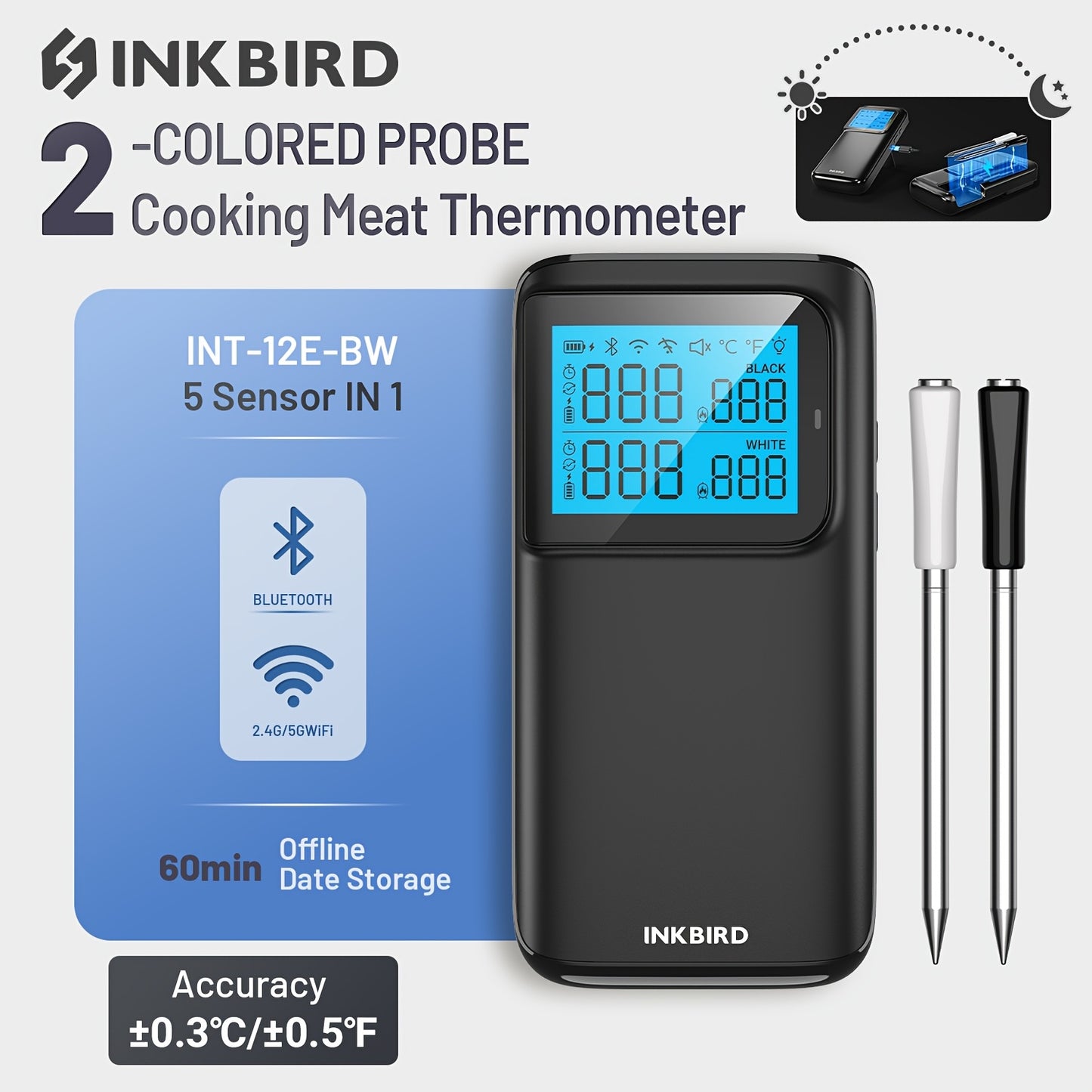 [Meat Thermometer] INKBIRD 5G WiFi Meat Thermometer, Wireless Roast Thermometer, Barbecue Outdoor Cooking, Multi-Sensor Grilling Thermometer Outside, 2 Probes with 5 Sensors, 25Hours Cooking, for Lawn And Gardening BBQ, Grill, Smoker, Oven| Christmas/Birt