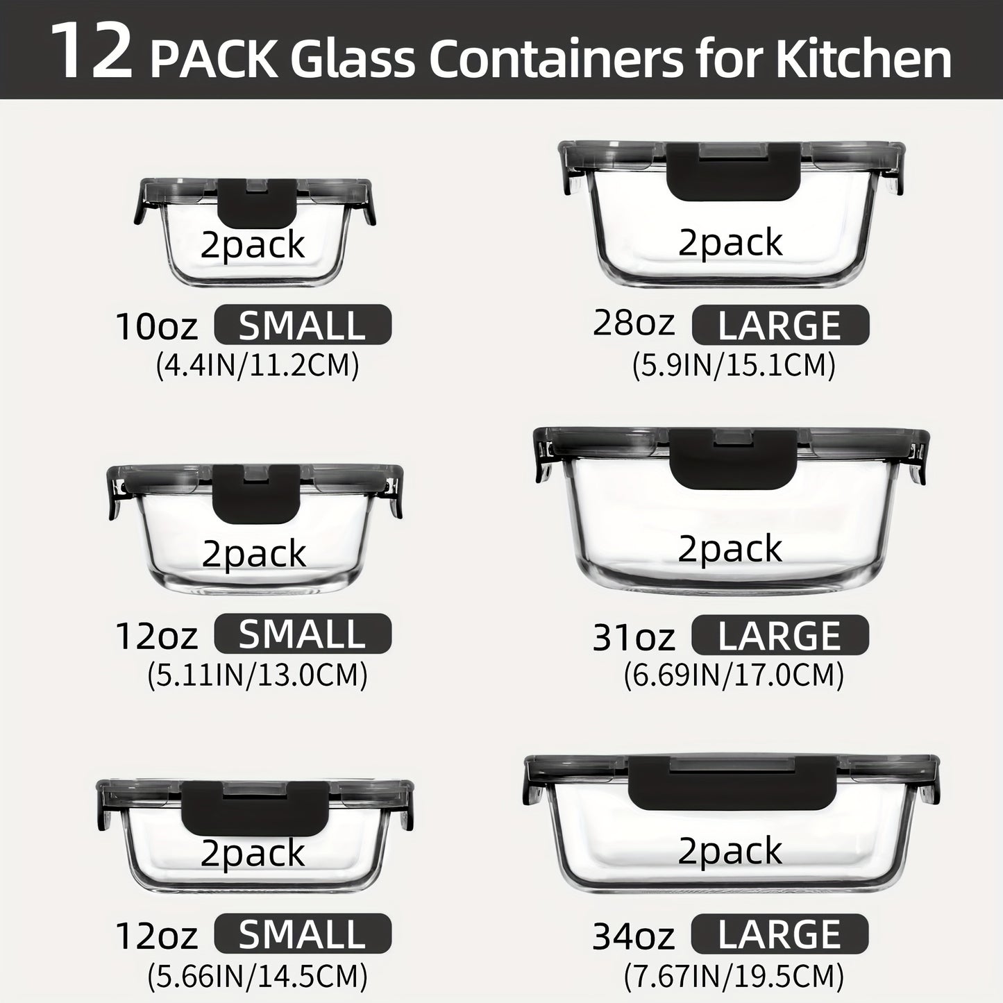 12pcs UMIZILI Airtight Glass Food Storage Containers with Snap Lids - Dishwasher Safe, Microwave Ready, Perfect for Meal Prep and Organizing, Rectangular Shape, Airtight Storage | Sleek Storage Containers | Microwave Ready Containers, Glass Food Storage