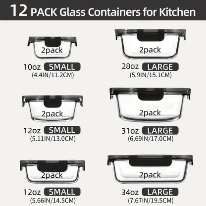 12pcs UMIZILI Airtight Glass Food Storage Containers with Snap Lids - Dishwasher Safe, Microwave Ready, Perfect for Meal Prep and Organizing, Rectangular Shape, Airtight Storage | Sleek Storage Containers | Microwave Ready Containers, Glass Food Storage
