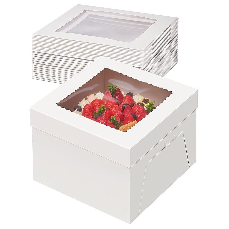 10-Pack, 350GSM White Cardboard Cake Boxes with PVC Clear Window, Ultra High Quality