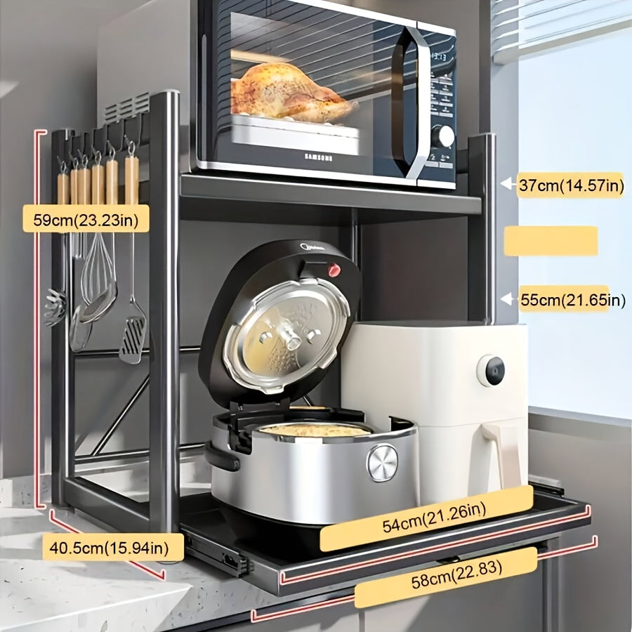 Microwave Storage Rack with Drawer, Multifunctional Kitchen Layered Storage Rack, Microwave Oven Air Fryer Coffee Machine Rice Cooker Storage Rack, Kitchen Household Storage Vertical Rack