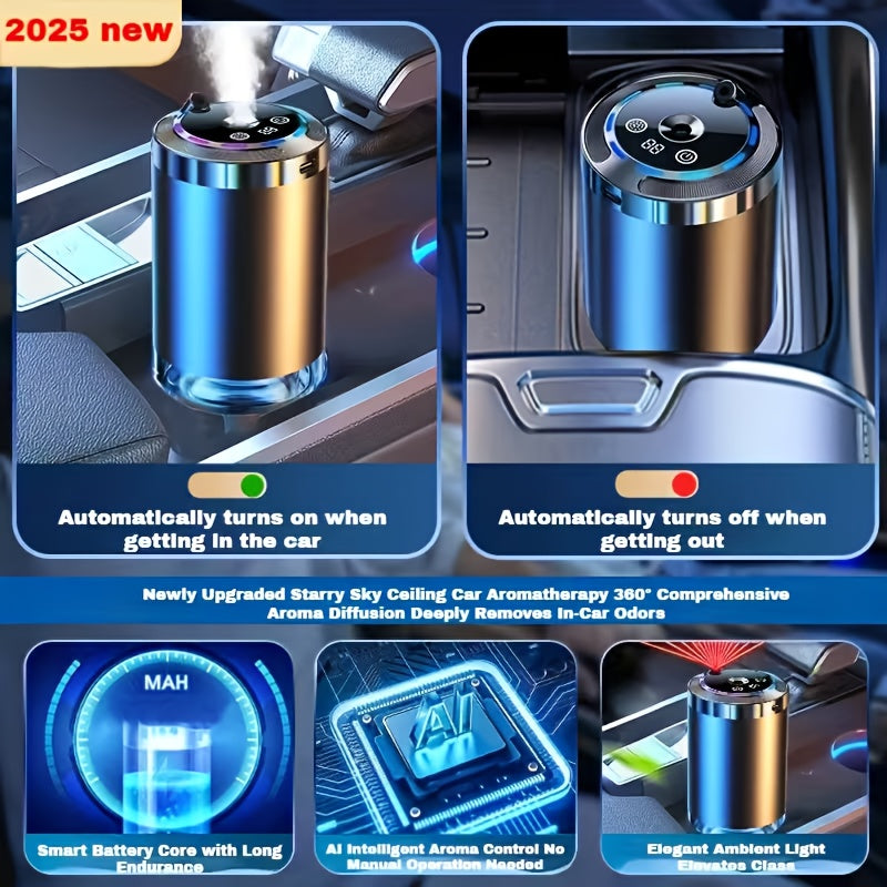 Rechargeable Smart Car Fragrance Diffuser with Star Projection Mode, Sonic Technology Diffuser, Portable Car Air Freshener And Humidifier, USB Charging, Compatible with Any Car Model, Ideal for Car Gifts And Holiday Presents