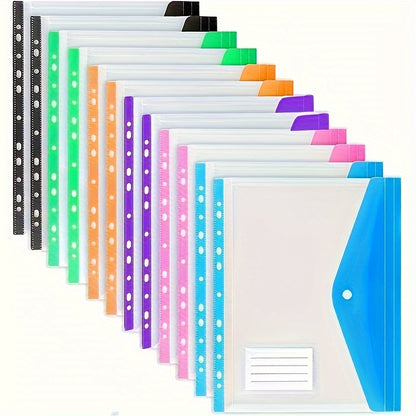 24pcs A4 Plastic File Folder, 11-Hole Buckle Sealed Envelopes, 6 Color Stereoscopic Transparent File Bags, Expandable A4 Expandable Punched Pockets