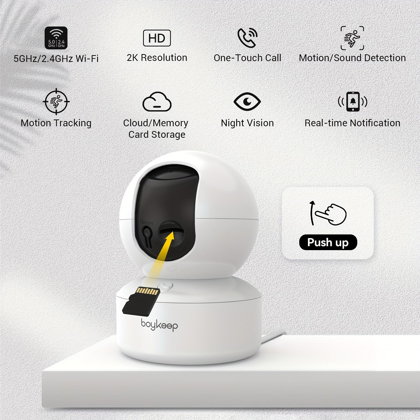 2pcs, BoyKeep 5g/2.4ghz WiFi Smart Camera, 2K High-definition Indoor Safety Monitor, Special Safety Camera for Pets, 360° Panoramic Surveillance Video, Night Vision, Two-way Calls, Cloud Storage