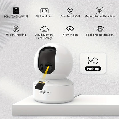2pcs, BoyKeep 5g/2.4ghz WiFi Smart Camera, 2K High-definition Indoor Safety Monitor, Special Safety Camera for Pets, 360° Panoramic Surveillance Video, Night Vision, Two-way Calls, Cloud Storage