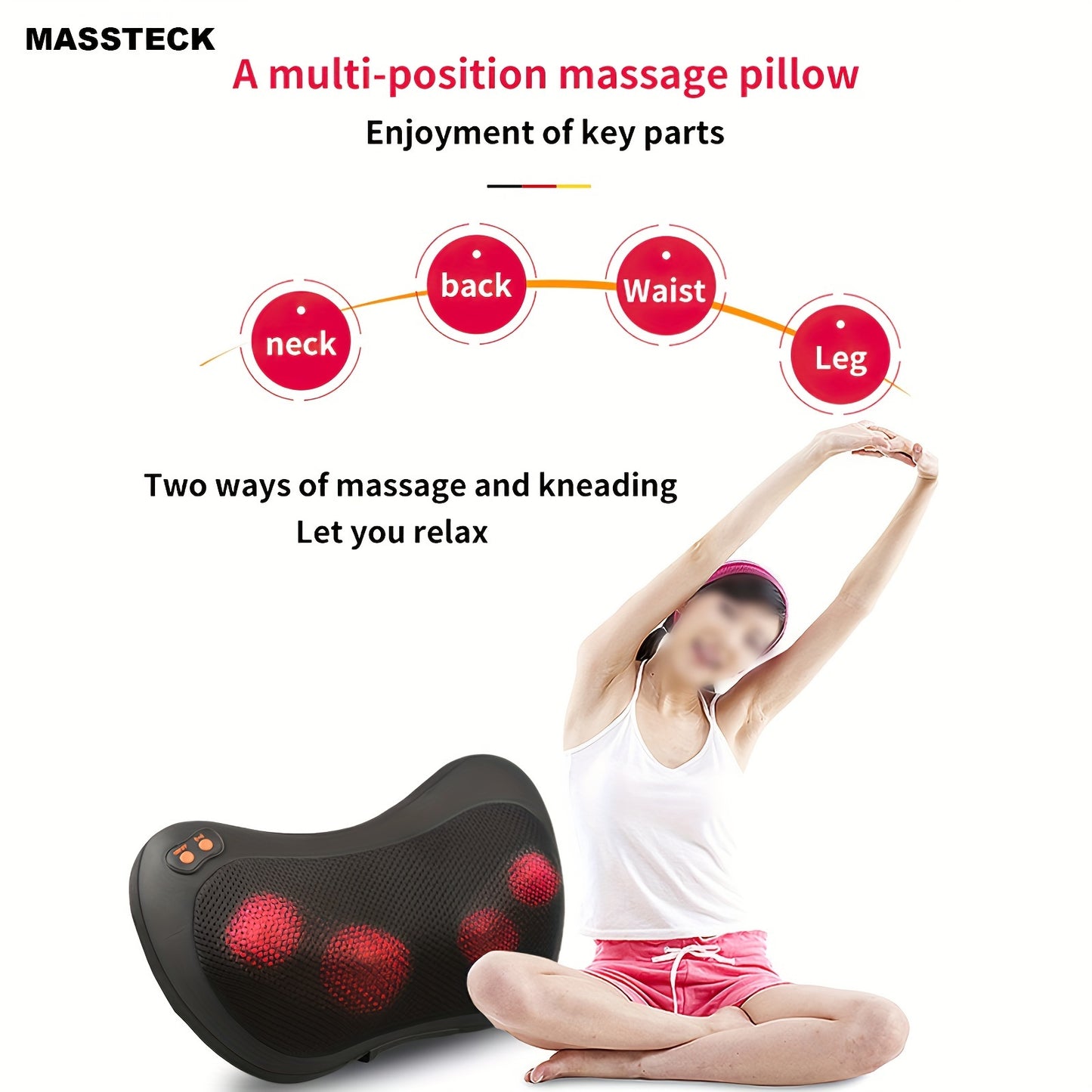 MASSTECK Neck Massager, Shiatsu Massager Pillow with Heat, Electric Back Massager for Shoulder, Back, Leg, Deep Tissue Kneading Massage to Muscles, Massager Pillow Gift for Mom/Dad/Women/Men