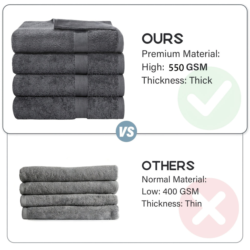 4pcs Cotton Bath Towels Ultra Soft & Absorbent - 550GSM Thick, Durable, Perfect for Home, Hotel, Spa - 68x132cm, Ideal for Bathroom Essentials & Holiday Gifts