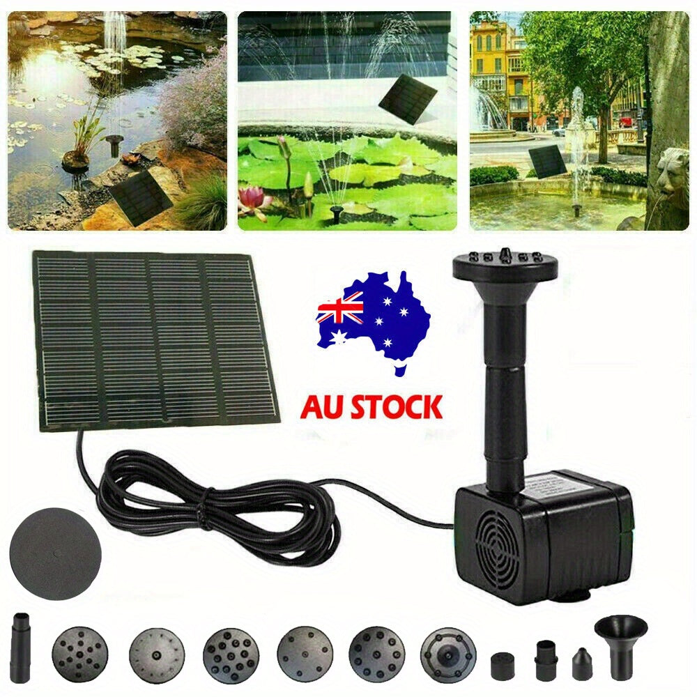 Solar Fountain Pump with Solar Pannel with 11 Interchangeable Nozzles - Perfect for Bird Baths, Ponds, Swimming Pools & Outdoor Spaces