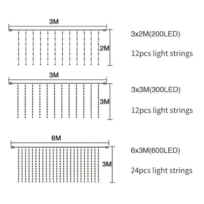 Party Valentine's Day Decorations -600 LED Christmas Curtain Lights Outdoor, 289.56x597.41cm Christmas String Light, 8 Modes Wall Hanging Lights for Bedroom Party Backdrop Wedding Xmas Decor, Warm White IPX5