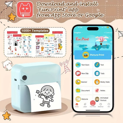 Compact Thermal Printer Without Ink, Comes with One Roll of Thermal Paper. This Wireless Pocket Printer Is a Smart Portable Device Ideal for Printing Photos, Journals, Notes, And Reminders