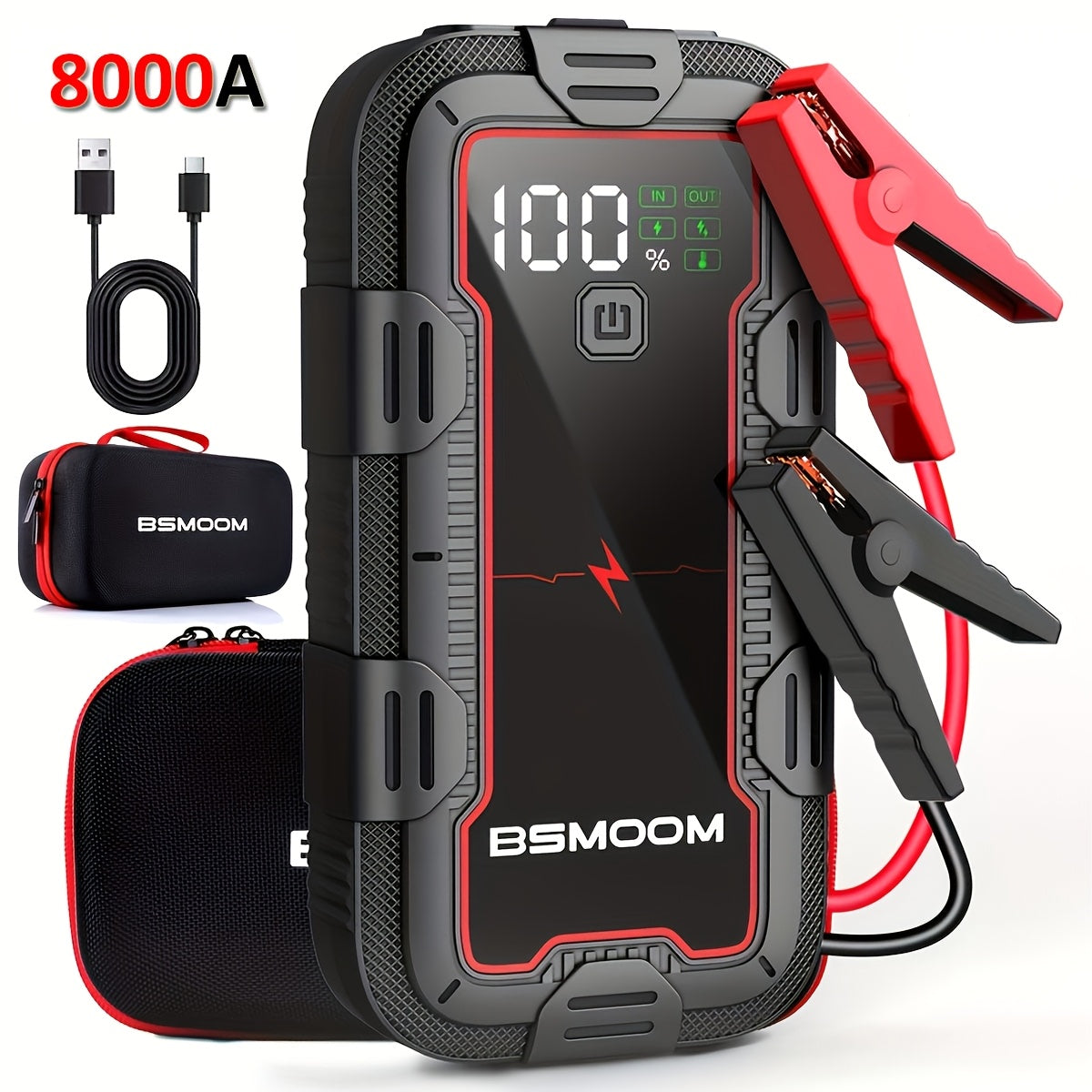 12V Car Jump Starter 8000A Peak Auto Battery Booster Pack, 26800/21800/12800 Mah Power Bank, Lithium Jump Box With LED Light LCD Screen (Up To All Gas Or 10.0L Diesel Engine)