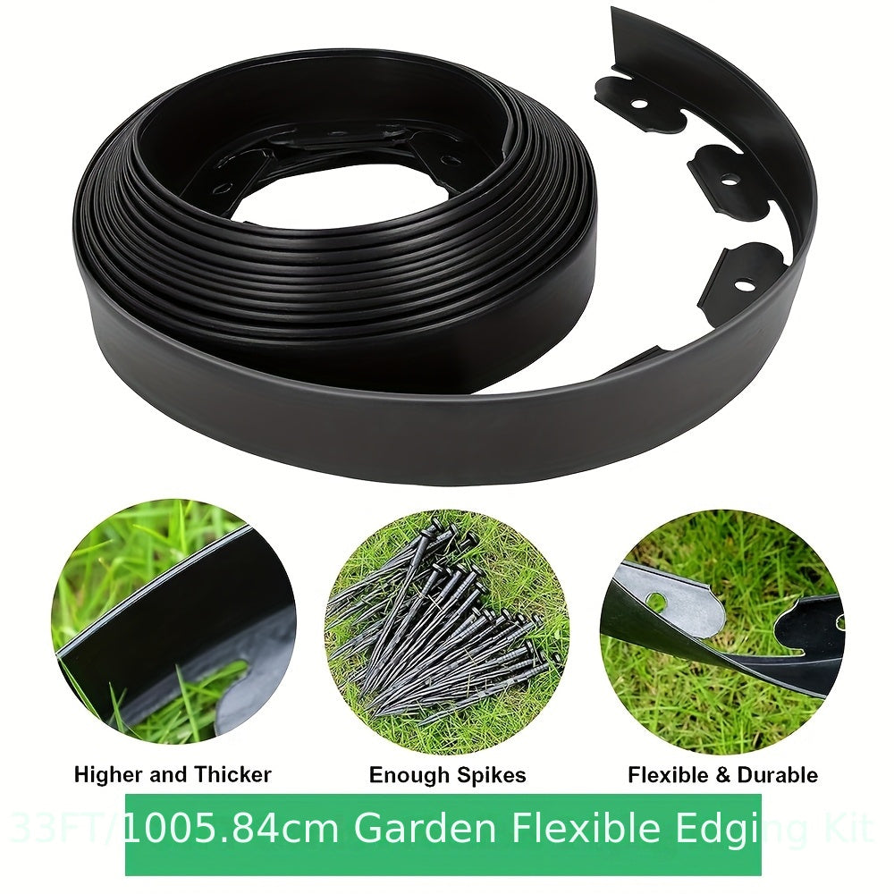 Flexible Garden Edging Border - 10.0meter Lawn Fence with 30 Stakes for Plant & Grass Separation, Durable Plastic