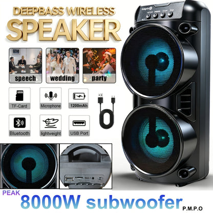 8000W Wireless Wireless Dual Speaker Stereo Sound System Portable Subwoofer with RGB Ambience Lighting, Excellent Sound Quality, Perfect for Home Parties/Birthday Celebrations/Outdoor Camping, for Home Entertainment, Trendy Audio, USB Port, Karaoke