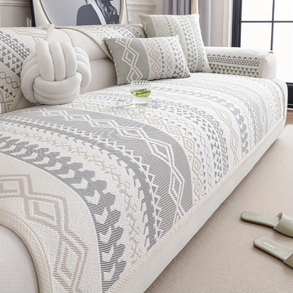 1pc Boho Chic Geometric Sofa Cover - Soft, Breathable, Non-Slip, Scratch-Resistant Couch Protector in Blue & White Patterns - Perfect for 1-4 Seater Sofas, Pet-Friendly, Machine Washable, Petfriendly Cover