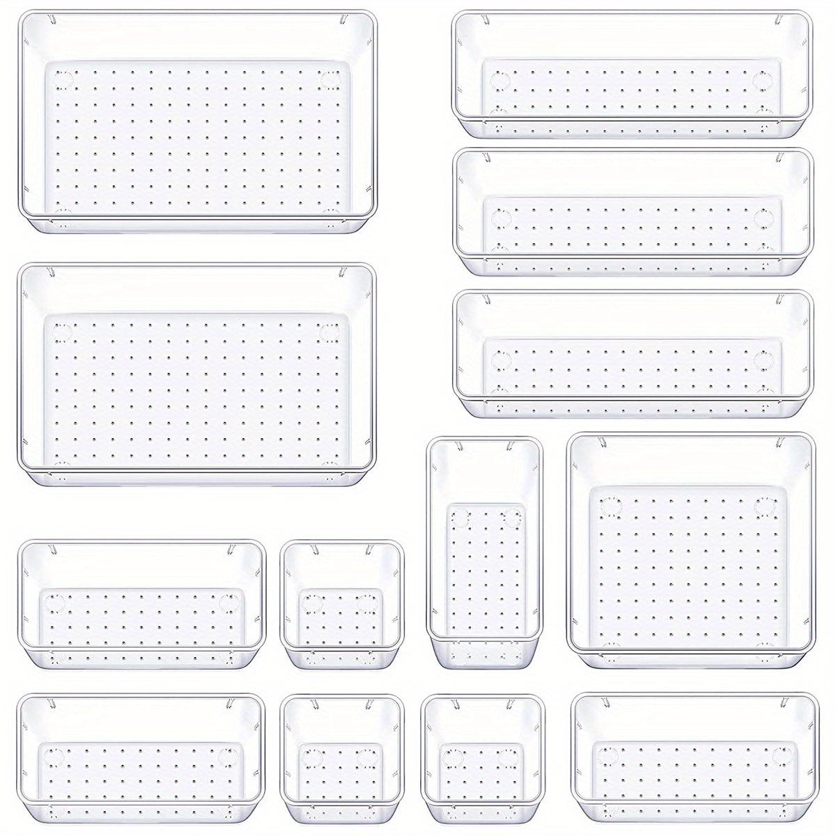 Clear Plastic Drawer Organizers Set, Versatile Bathroom And Vanity Drawer Organizer Trays, Storage Bins for Makeup, Bedroom, Kitchen Gadgets Utensils And Office