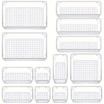 Clear Plastic Drawer Organizers Set, Versatile Bathroom And Vanity Drawer Organizer Trays, Storage Bins for Makeup, Bedroom, Kitchen Gadgets Utensils And Office
