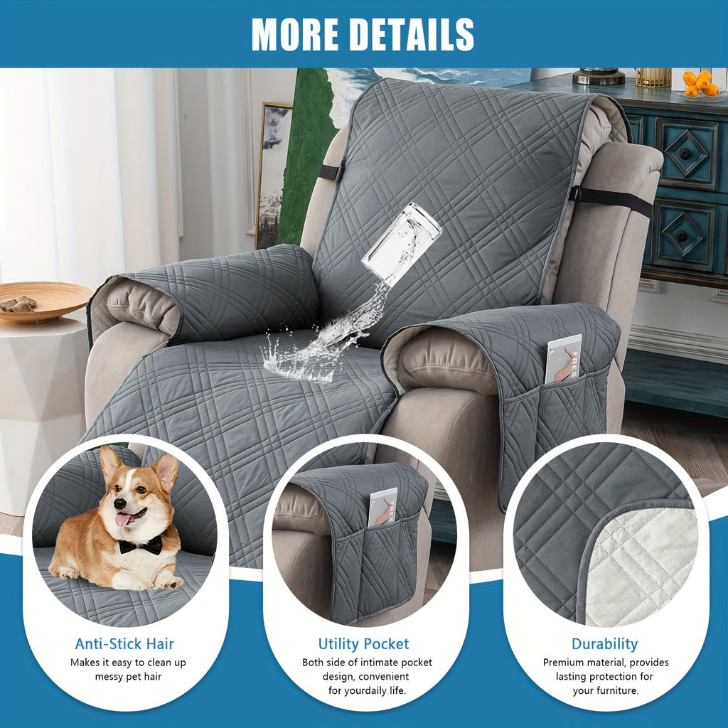 1pc 100% Recliner Chair Cover, Non Slip Recliner Covers For Recliner Chair With Pocket, Pet Scratch-Resistant Sofa Slipcover, Washable Furniture Protector, Easy To Install For Living Room, Mother'S Day Gift, Mother'S Day Home Decorations.
