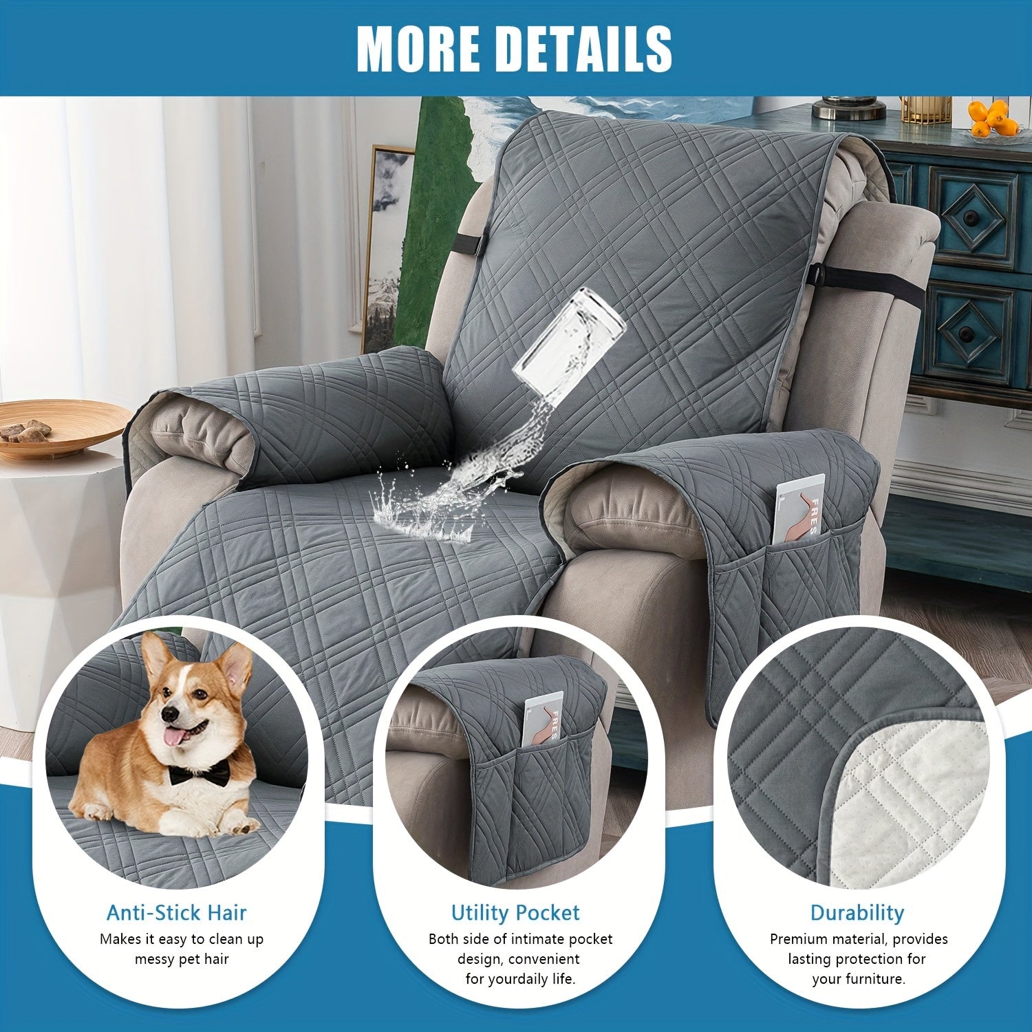 1pc 100% Recliner Chair Cover, Non Slip Recliner Covers For Recliner Chair With Pocket, Pet Scratch-Resistant Sofa Slipcover, Washable Furniture Protector, Easy To Install For Living Room, Mother'S Day Gift, Mother'S Day Home Decorations.