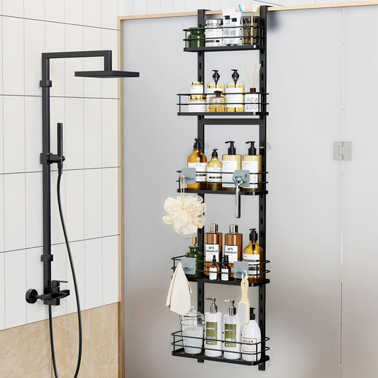 4-Tier Over-The-Door Shower Caddy with Soap Holders, Hanging Shower Caddy with 22 Hooks And 2 Toothbrush Holders, No Drilling Adjustable Hanging Shower Organizer for Bathroom - Space-Saving Bathroom Organizer, Shower Caddies