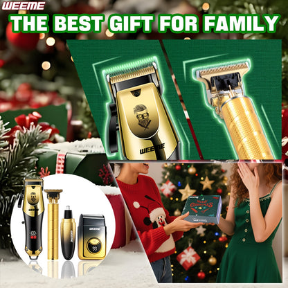 WEEME 4pcs/3pcs/1pc Hair Clipper Set, Professional Grooming Kit for Men, Includes Hair Clipper, Shaver, T-Blade Trimmer, and Nose Hair Trimmer, Precision Trimmer Set, Gradient Golden Design, Ideal Valentine's Gift Box for Fathers, Husbands, and Sons
