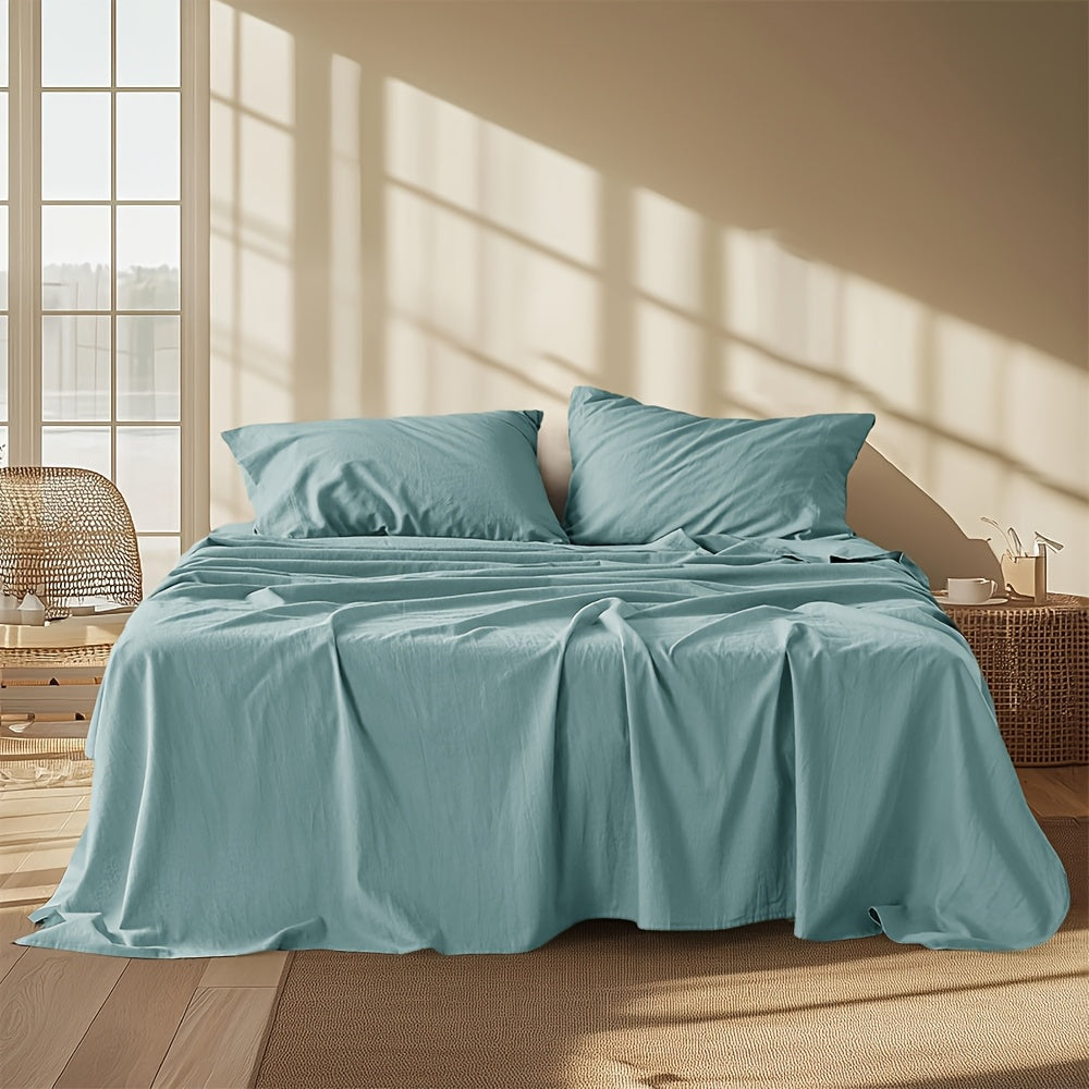 3/4pcs 100% Egyptian Cotton Sheet Set Gifts Solid Color Bedding, Extra Soft & Wrinkle-Free Sheets, 1/2 Pillowcases, 1 Flat Sheet, 1 Fitted Sheet with 16-Inch Deep Pocket,1800TC Luxury Comfort for Bedroom, Guest Room, Hotel, All-Season Use