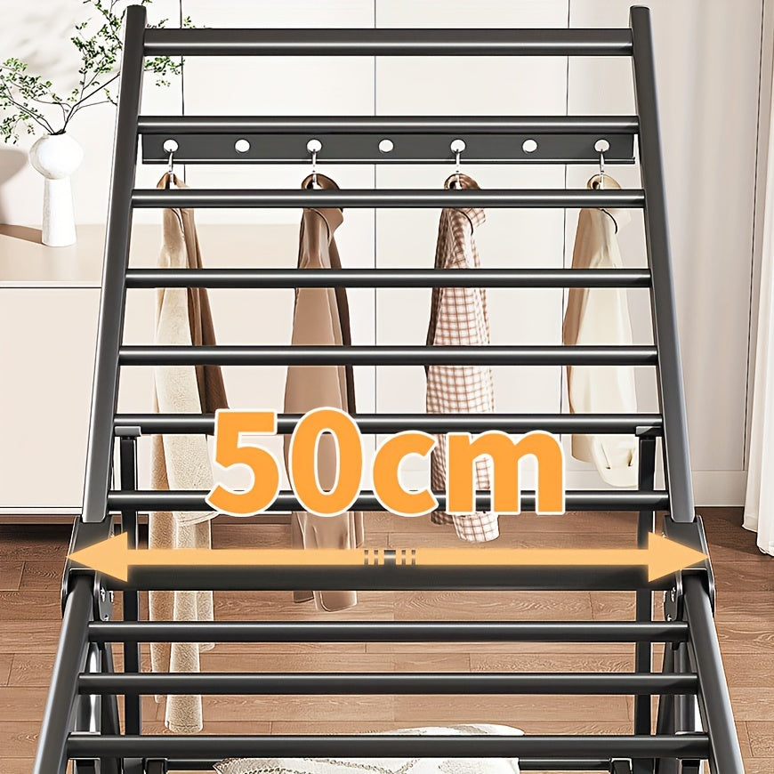 Folding Clothes Drying Rack, Heavy-Duty Aluminium, Height-Adjustable, with Shoe Rack, Large Portable Foldable Design for Indoor/Outdoor Use, No Tools Assembly, A-Frame Stability, Mobile Clothes Drying Rack, with 4 Casters, Gray, Drying Racks