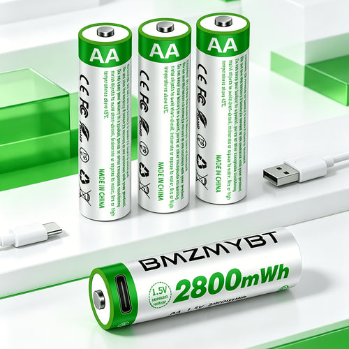 4pcs AA Batteries USB-C Fast Charging, High Capacity 1867mAh (2800mWh), 1.5V Lithium-Ion Rechargeable Batteries with Fast Charge in 1.5 Hours, Long-Lasting 1200+ Cycles - Compatible with TV Remotes, Pet Trackers, Thermometers, Remotes, Low-Power Devices -