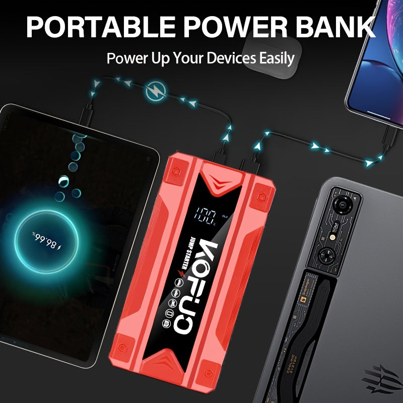 KOPUO 4000A Portable Car Battery Jump Starter - Professional Vehicle Additions (Supports Up to 9.0L Gas/8.0L Diesel) 12V Power Bank, Car Battery Booster Featuring Smart Safety Cable, LCD Screen, LED Light for Trucks, Suvs, Kayaks