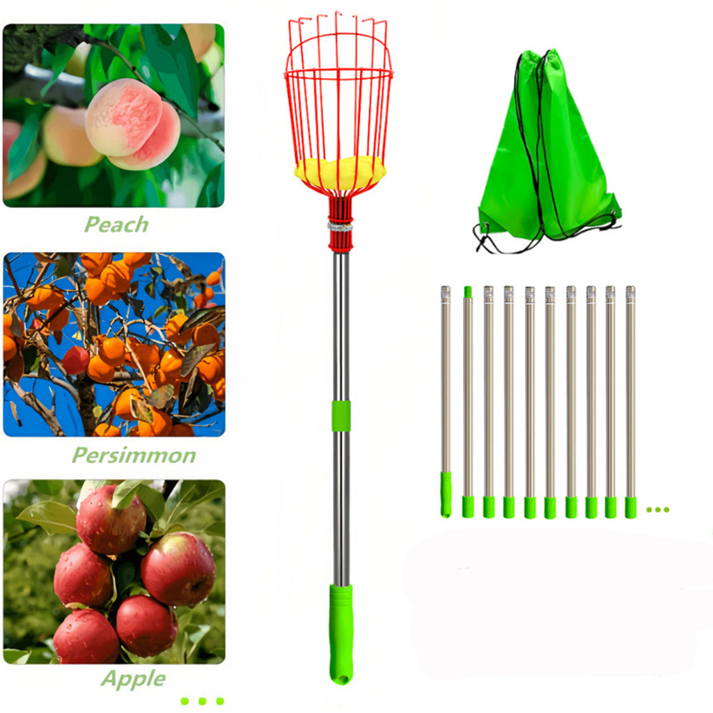243.84cm Fruit Picker, Adjustable Stainless Steel Fruit Picker Pole with Basket, Fruit Picker Tool for Apple Mango Pear Orange Avocado Lemon Fruit Picking