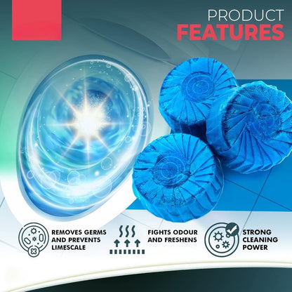 12 pk x 40g Toilet Cistern Blocks, Blue Ocean Scent Freshener Tablets, Powerful Rim and Bowl Cleaning, Long-Lasting Fragrance, Prevents Limescale, and Effectively Fights Odours