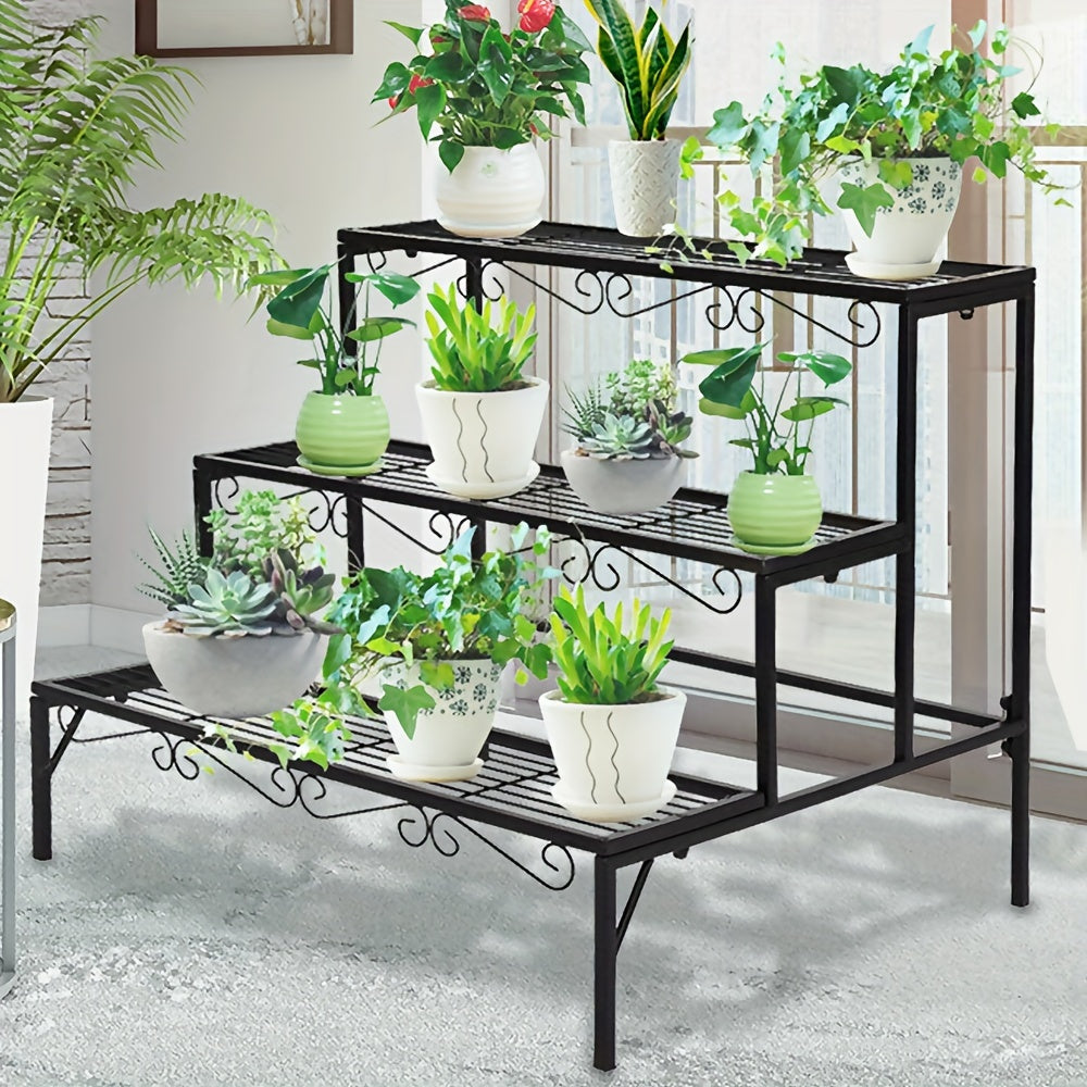 3 Tier Plant Stand Outdoor Indoor Metal Flower Pots Rack Corner Planter Shelf Black
