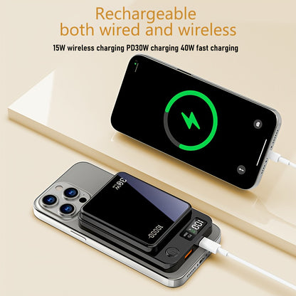 Magnetic Wireless Charging Power Bank, 10000mAh Battery 30W PD Fast Charging Power Bank, 15W Fast Wireless Charging, 2 Outputs And Dual Input External Battery Pack Compatible With Apple 17/16/15/14/13/12/11Pro Max Air And Other Android