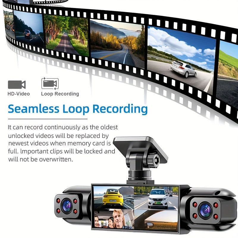 AXH 360° Panoramic 3/4 Lens Channel 1080P HD Ultimate Dash Cam Kit, 1080P Front And 720P Front-Rear-Left-Right Full Coverage, Quad-View Display, HD Night Vision, WDR, G-Sensor