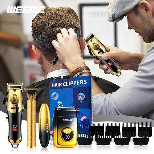 WEEME 4pcs/2pcs/1pc Men's Electric Hair Clipper, Ideal for Beard Trimming And Facial Cleaning, Electric Hair Clipper+T-shaped Trimmer+electric Shaver+electric Nose Hair Trimmer. Gifts for Fathers, Husbands And Brothers.