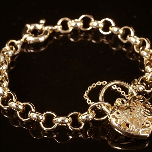 Belcher Link Heart Locket Bracelet/ Gold Plated
