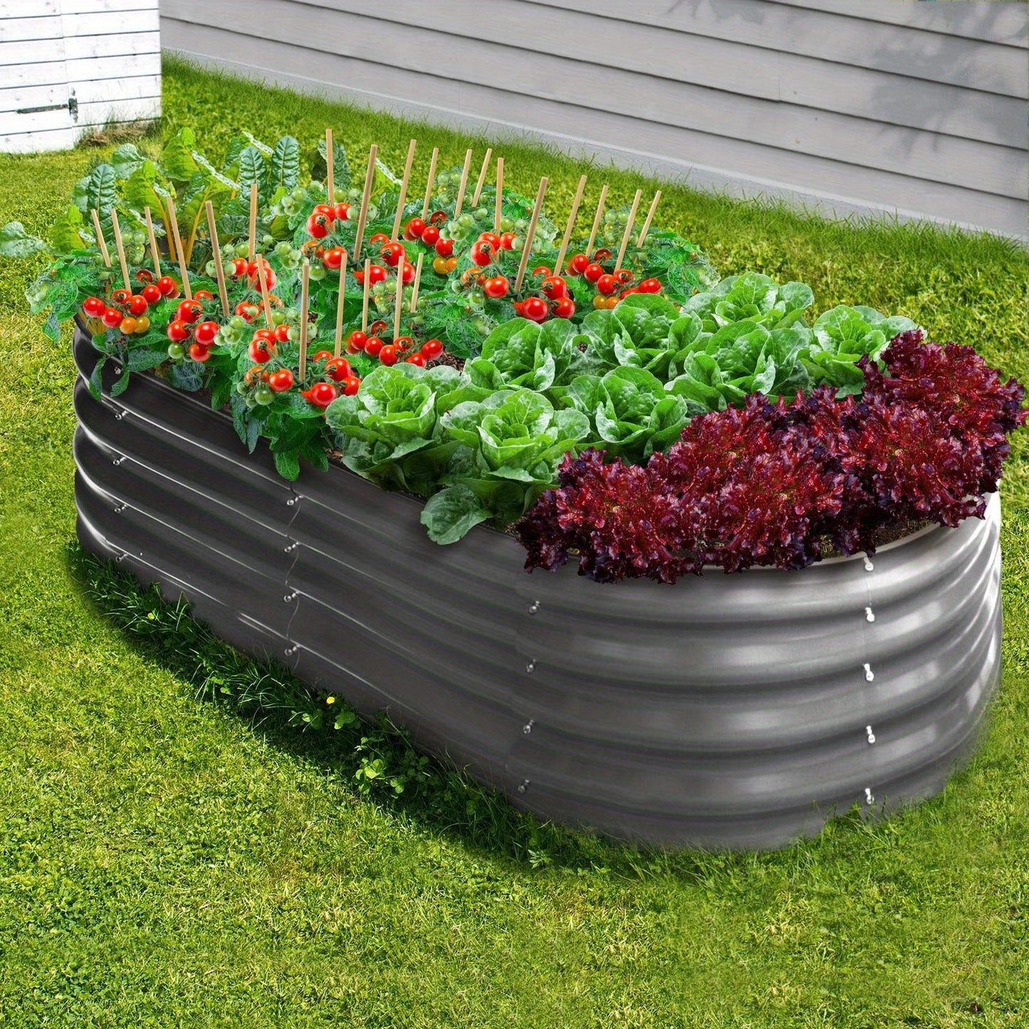 Livsip Garden Bed 160x80x42cm Oval Galvanised Raised Steel Vegetable Planter
