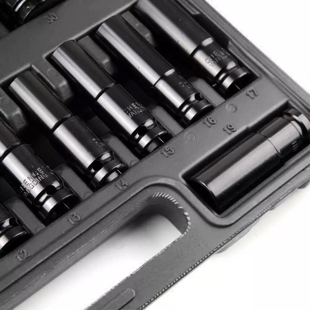 10/12/20/23pcs Deep Metric Impact Socket Set, Heavy-Duty 1/2" Drive Wrench Sockets for Tire Removal, Durable Construction, Pneumatic Tool Compatible for Truck Maintenance - 8Mm to 32Mm