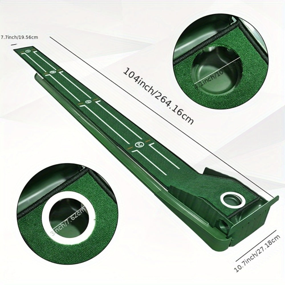 104-Inch Golf Putting Mat – Portable Indoor & Outdoor Practice Green – feature reference
