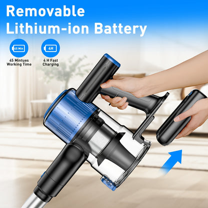 Cordless Vacuum Cleaner, 45KPa Powerful Cordless Vacuum Cleaner, 2200-2500mAh,, Anti-Tangle FloorBrush, 8-in-1 Vacuum Cleaners for Home, Lightweight Powerful Stick Vacuum Cleaner, Rechargeable Vacuum for Carpet, Pet Hair, Tile