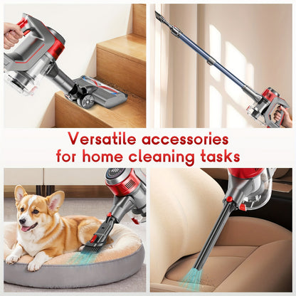 Cordless Lightweight Vacuum Cleaner 70 KPa | With Anti-tangle Brush, Multiple Suction Levels, Long Battery Life of Up To 45 Minutes, Suitable for Carpets, Pet Hair, Hardwood Floors, Includes Dusting Brush and Crevice
