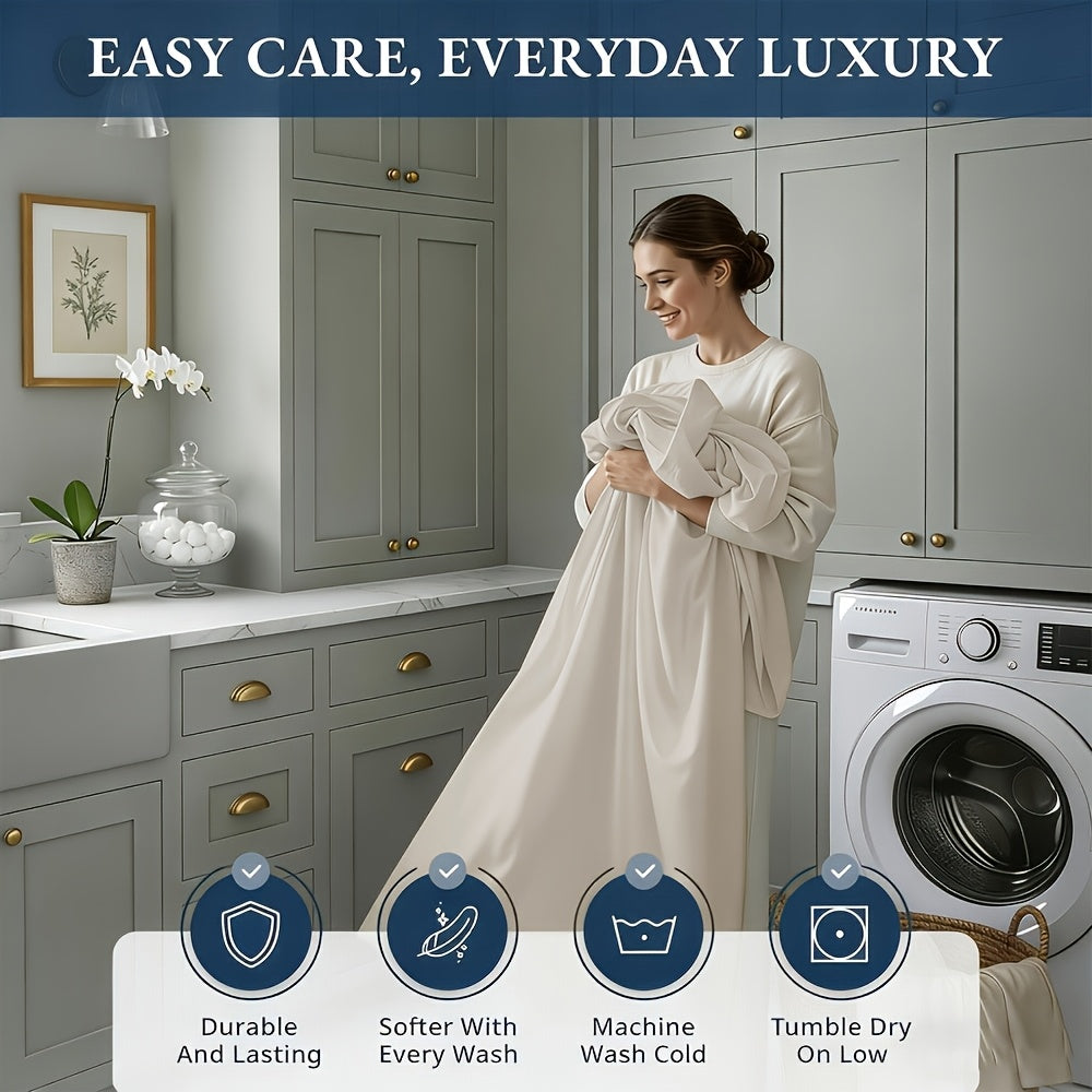 4pcs Luxury Cotton Sheet Set - Ultra Soft & Breathable Shrink Washed Cotton Bed Sheet Set - Fresh And Smooth Sheet Set - Resistant Bedding - 38.1cm Deep Pocket, 1 Fitted Sheet, 1 Flat Sheet &1/2 Pillowcases for Hotel, Home, Dorm - Luxurious Comfort