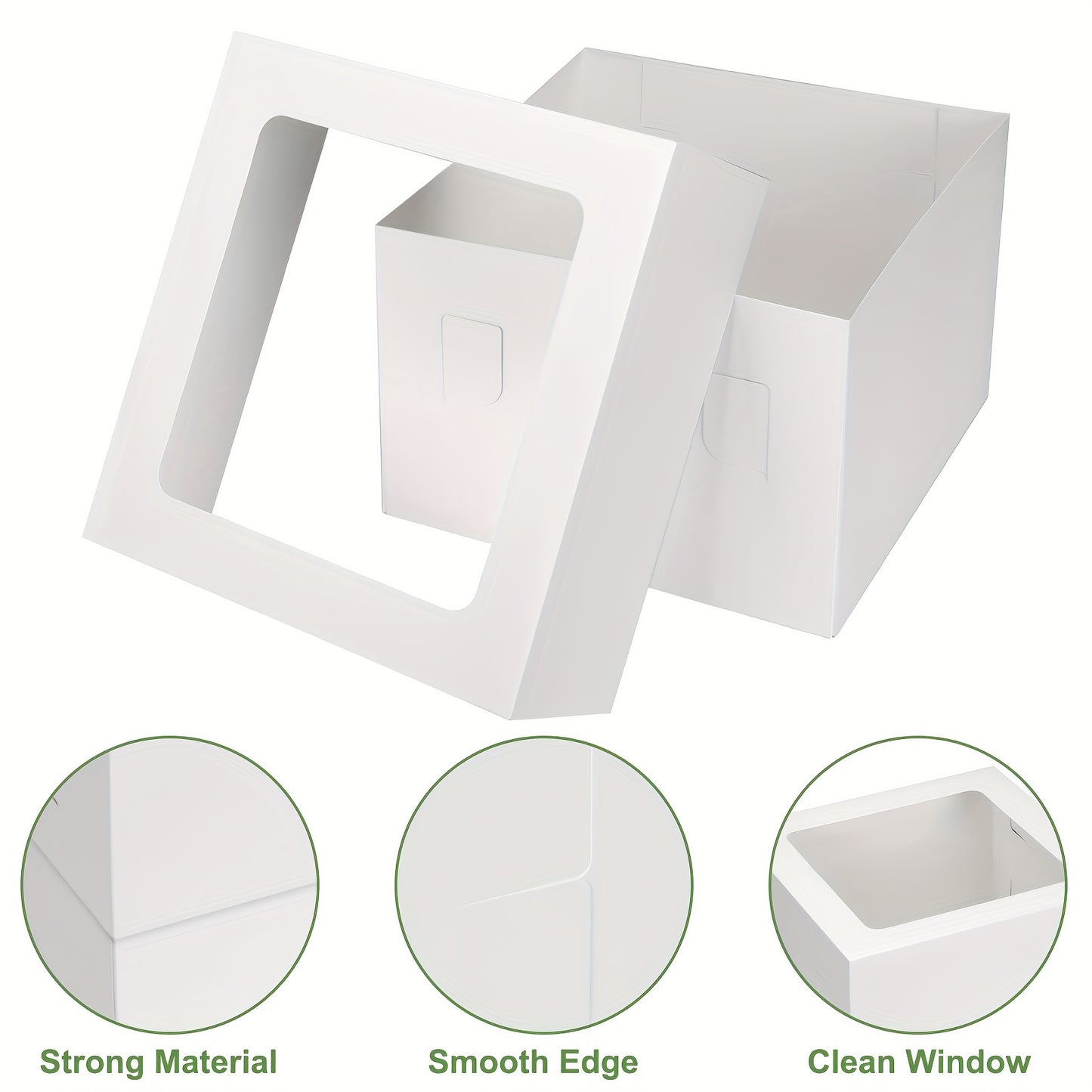 10-Pack, 350GSM White Cardboard Cake Boxes with PVC Clear Window, Ultra High Quality